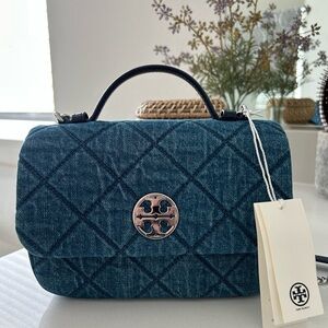 $498 Tory Burch Willa Denim Mini Top Handle Bag NWT